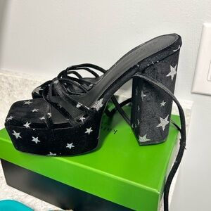 ASOS Black Velvet Platform Sandal with Silver Star Print